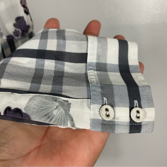 Paige Silk button down floral and plaid mix print blouse - Picture 5 of 9